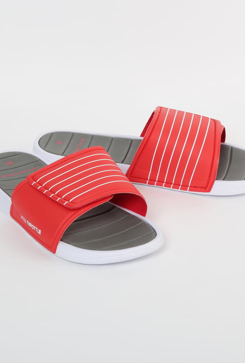 FAME FOREVER Typographic Print Striped Flat Slippers