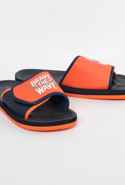 FAME FOREVER Typographic Print Slippers with Velcro Closure