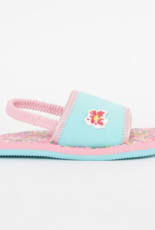 FAME FOREVER Floral Print Slingback Slippers with Applique