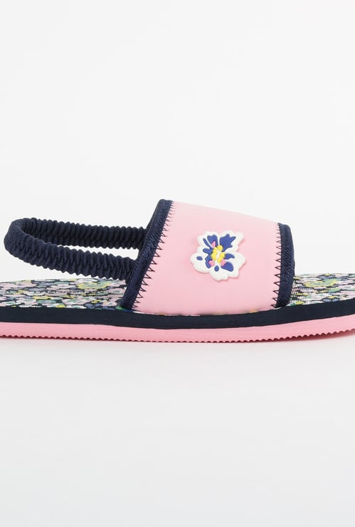 FAME FOREVER Floral Print Slingback Slippers with Applique