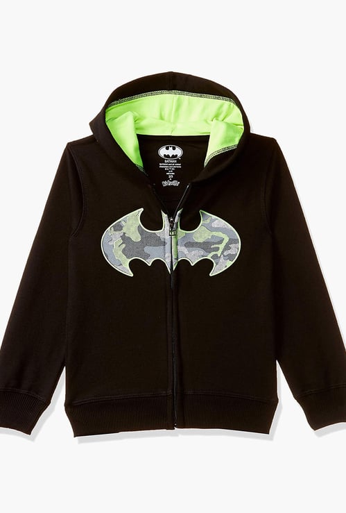KIDSVILLE Boys Batman Print Full Sleeves Hooded Sweatshirt