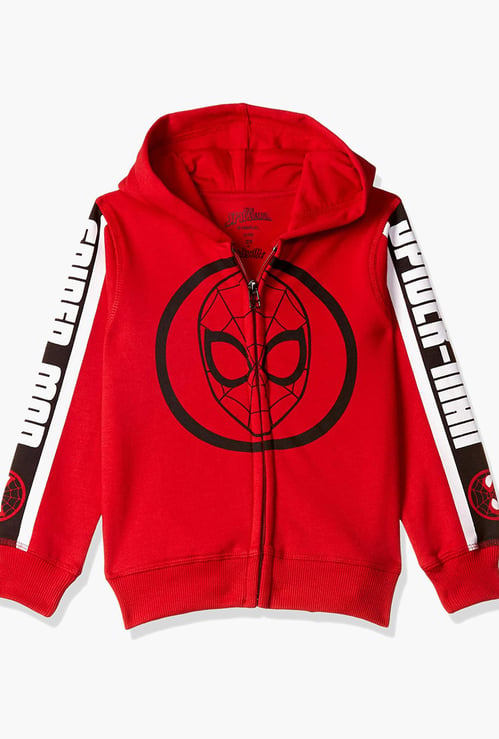 KIDSVILLE Boys Spiderman Print Full Sleeves Hooded Sweatshirt