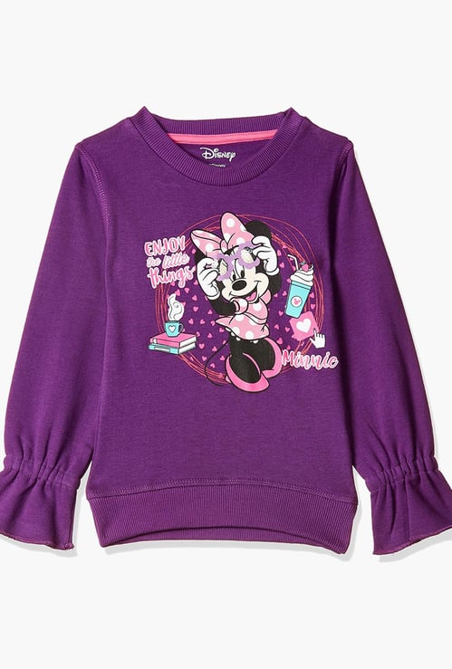 KIDSVILLE Girls Minnie Mouse Print Sweatshirt with Bell Sleeves