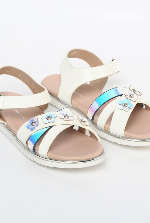 FAME FOREVER Embellished Ankle-Strap Flats