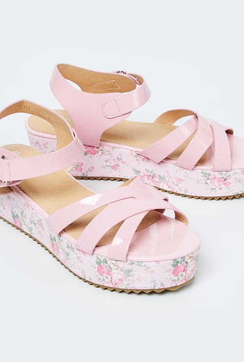 FAME FOREVER Floral Print Platform Sandals