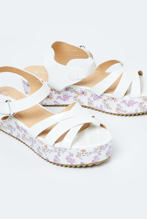 FAME FOREVER Floral Print Platform Sandals