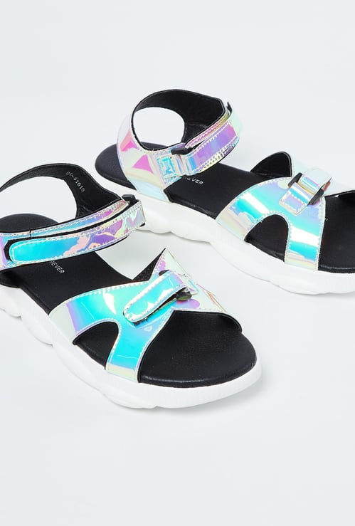 FAME FOREVER Chrome-Finish Velcro Strap Sandals