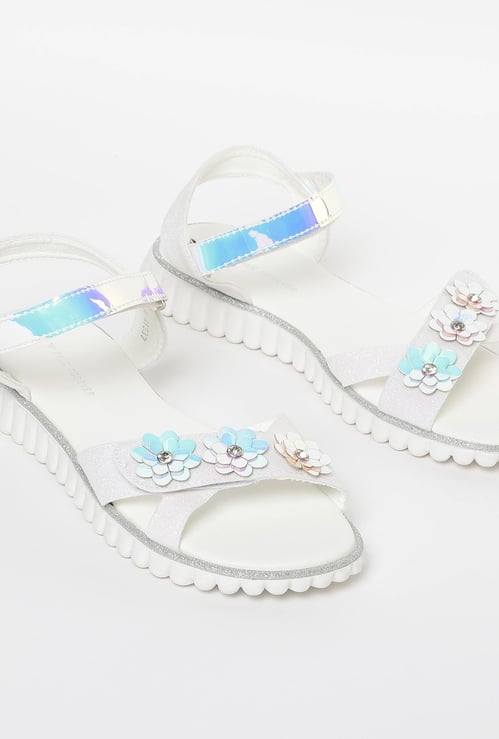 FAME FOREVER Textured Floaters with Floral Applique