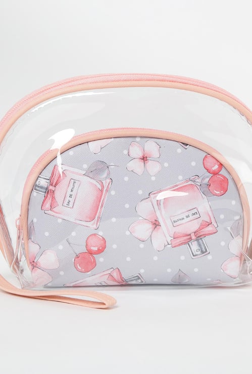 GINGER Floral Print Transparent Pouches - Set of 2 Pcs.