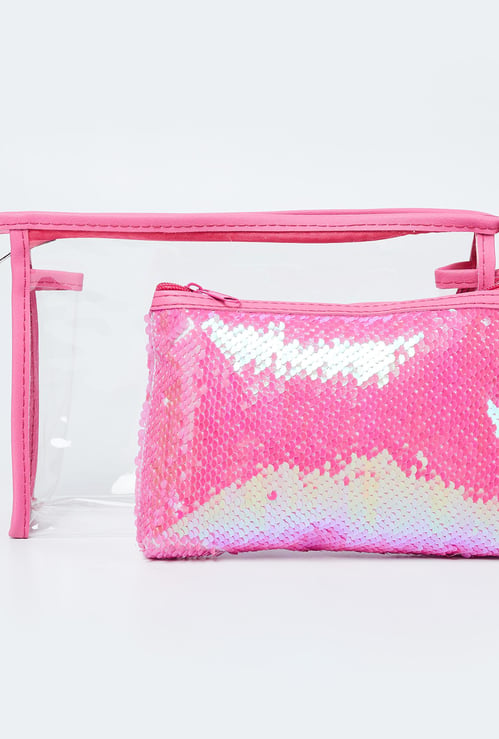 GINGER Sequinned Zip-Closure Cosmetic Pouch - Set of 2