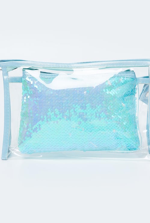 GINGER Sequinned Zip-Closure Cosmetic Pouch - Set of 2