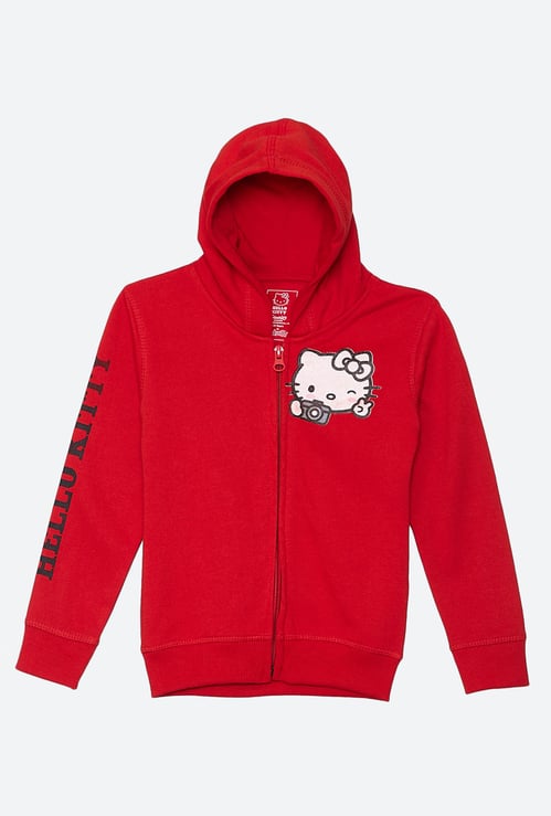 KIDSVILLE Girls Solid Full Sleeves Hooded Sweatshirt