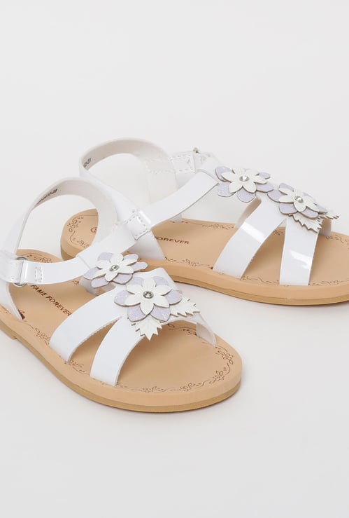 FAME FOREVER Slingback Flat Sandals with Floral Applique