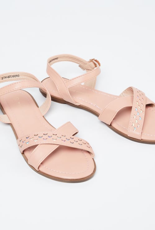 FAME FOREVER Textured Cross-Strap Sandals