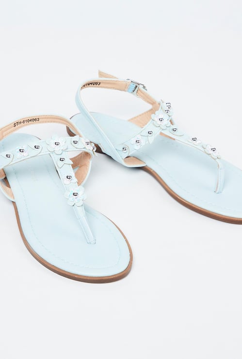 FAME FOREVER Floral Embellished T-strap Sandals