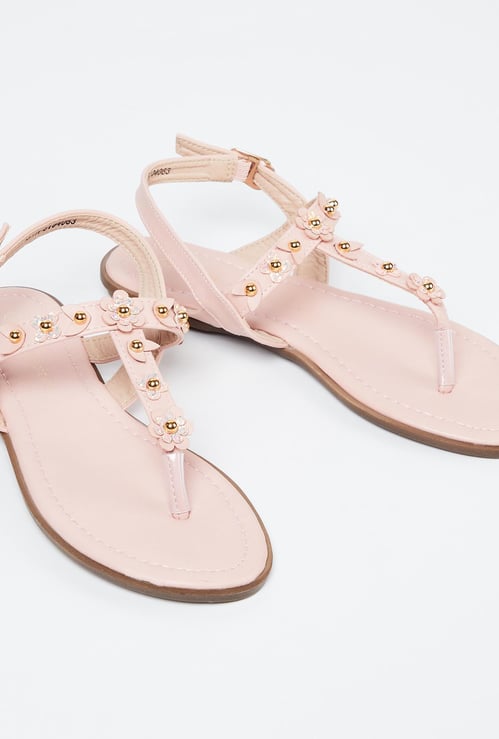 FAME FOREVER Floral Embellished T-strap Sandals