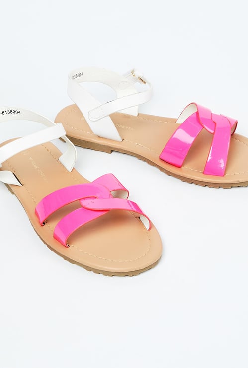 FAME FOREVER Colourblocked Ankle-Strap Flats