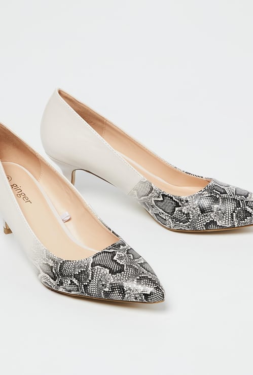 GINGER Reptilian Pattern Pointed-Toe Pumps with Kitten Heels