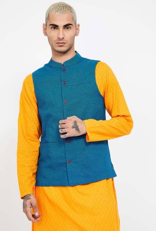MELANGE Textured Ethnic Sleeveless Jacket