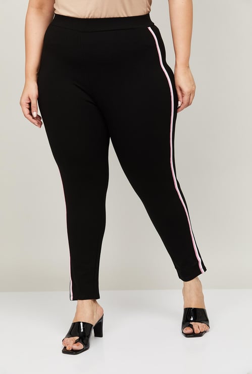 NEXUS Women Plus-Size Striped Elasticated Treggings