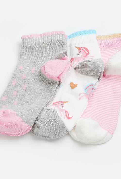 FAME FOREVER Girls Patterned Ankle-Length Socks - Pack of 3 Pairs