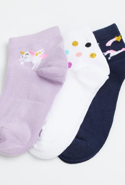 FAME FOREVER Girls Patterned Ankle-Length Socks - Pack of 3 Pairs