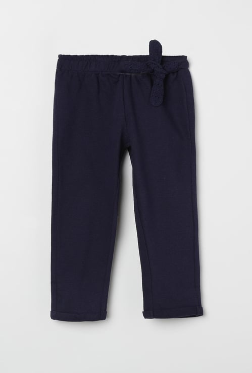 JUNIORS Solid Track Pants with Upturned Hems