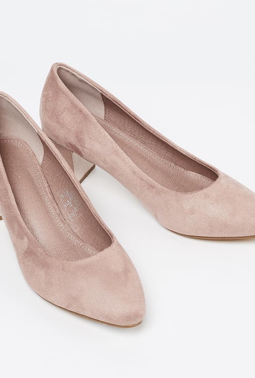 ALLEN SOLLY Pointed-Toe Pumps with Block Heels