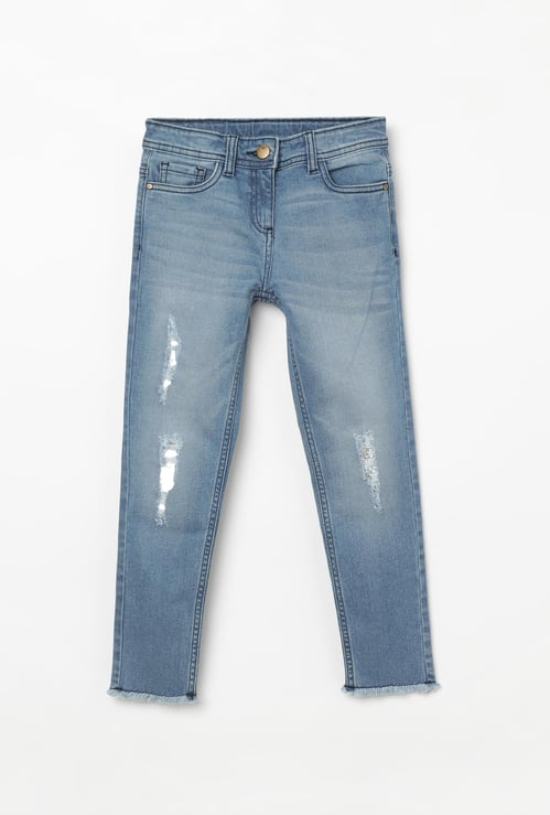 FAME FOREVER KIDS Lightly Washed Slim Fit Distressed Jeans