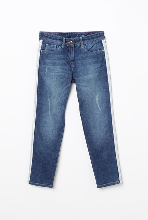 FAME FOREVER KIDS Stonewashed Tape Detail Slim Fit Jeans