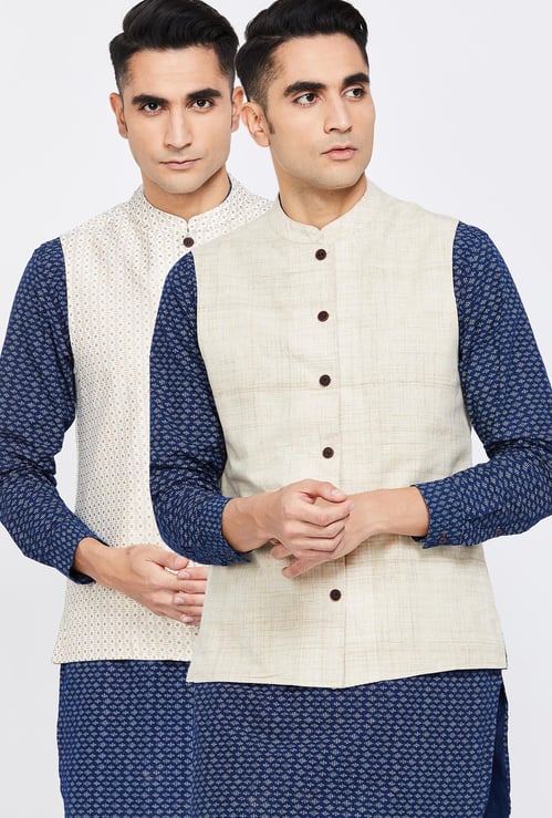 MELANGE Printed Band Collar Reversible Waistcoat