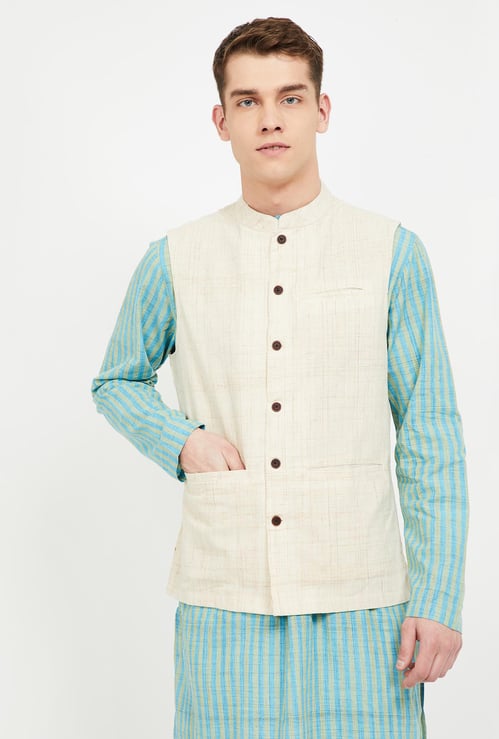 MELANGE Checked Sleeveless Ethnic Jacket
