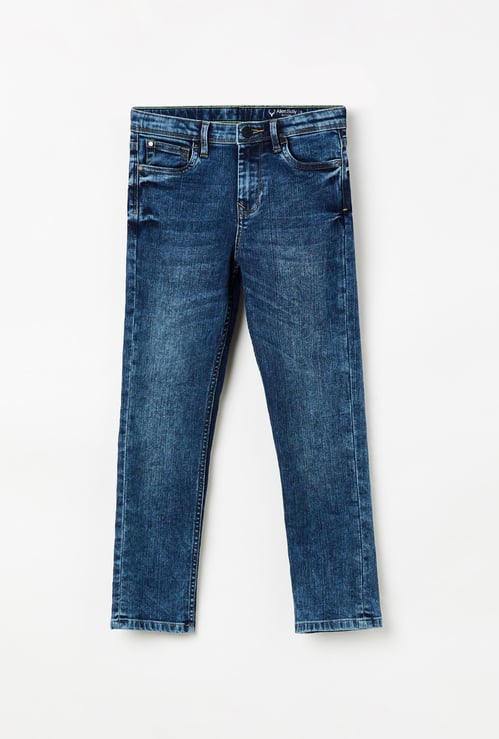 ALLEN SOLLY Girls Dark Washed Jeans with Tonal Whiskers