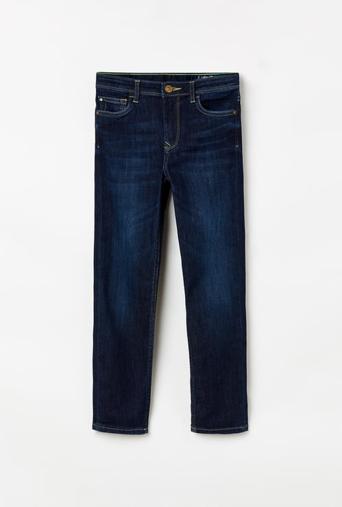 ALLEN SOLLY Girls Dark Washed Jeans with Whiskers
