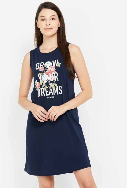 GINGER Women Graphic Print Sleeveless Night Dress