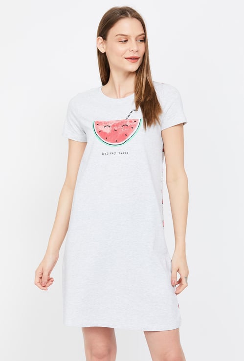 GINGER Printed Cap Sleeves Lounge Dress