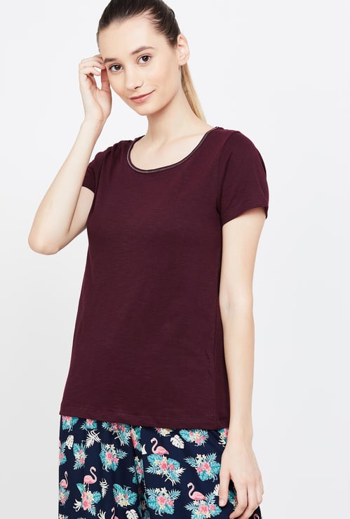 GINGER Solid Round Neck Lounge T-shirt