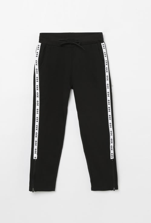 KAPPA Girls Drawstring Waist Track Pants with Contrast Taping
