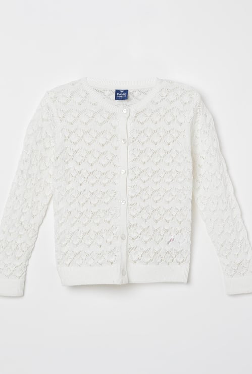 FAME FOREVER KIDS Lace Detail Full Sleeves Cardigan
