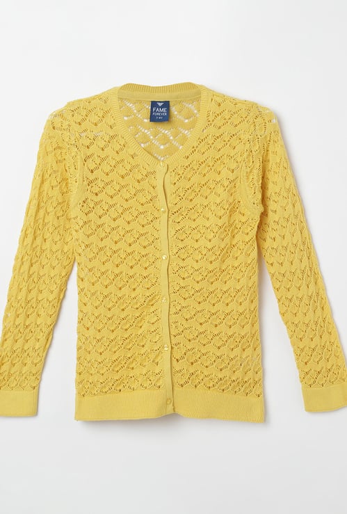 FAME FOREVER KIDS Lace Detail Full Sleeves Cardigan