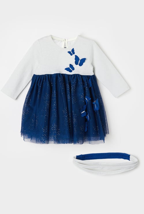 FS MINI KLUB Girls Applique Dress with Shorts and Hairband