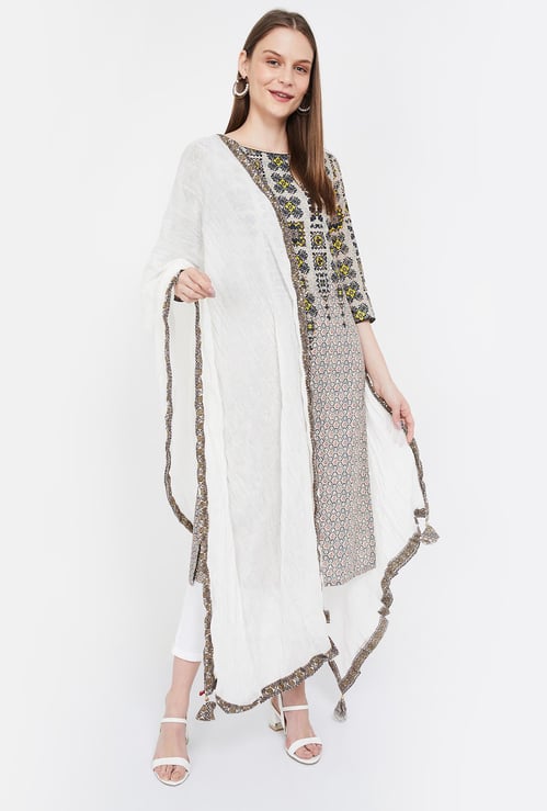 BIBA Printed Tassel Crinkled Dupatta
