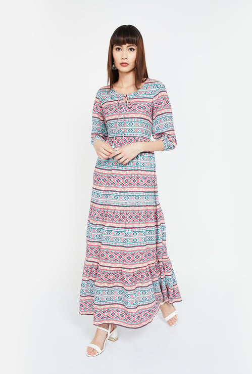 RANGRITI Printed Tiered-Hem Maxi Dress