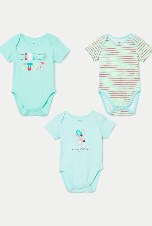 FS MINI KLUB Boys Printed Short Sleeves Romper - Set of 3