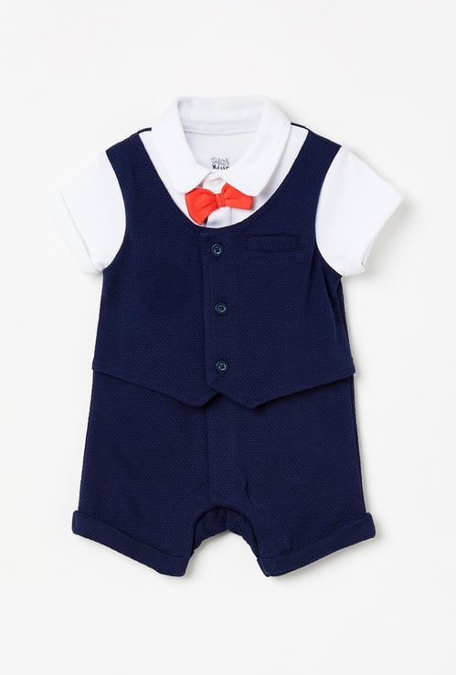 FS MINI KLUB Boys Textured Collared Romper