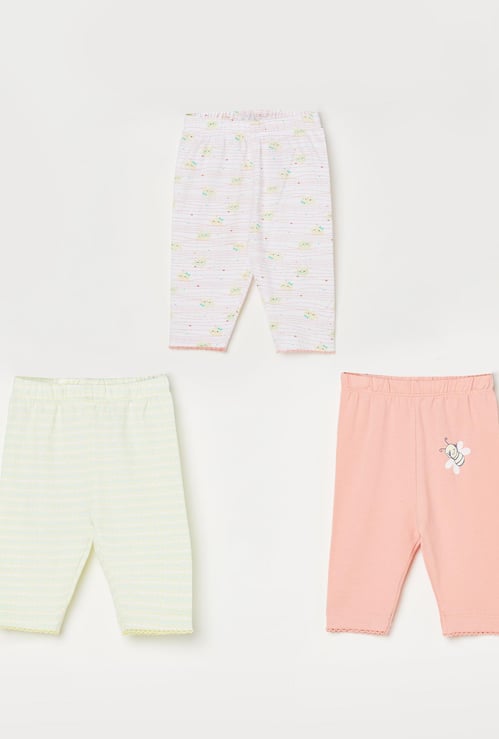 FS MINI KLUB Girls Printed Knitted Capris - Set of 3