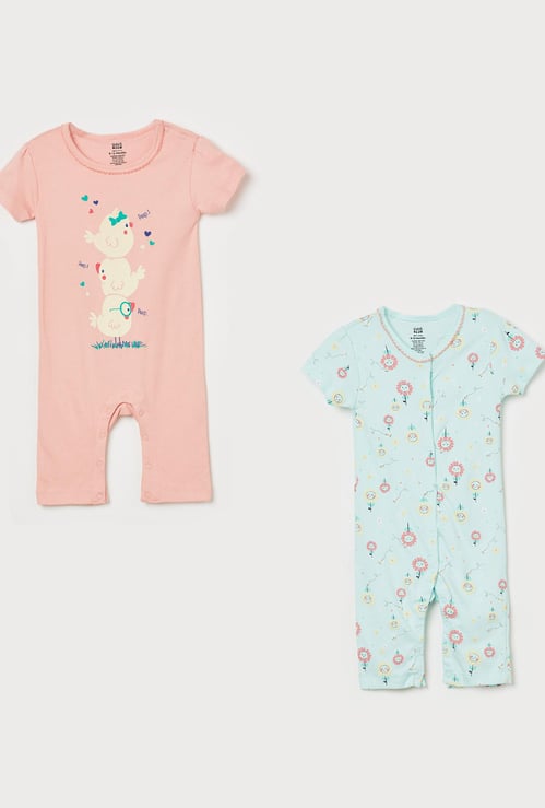 MINI KLUB Girls Printed Rompers - Pack of 2 Pcs.