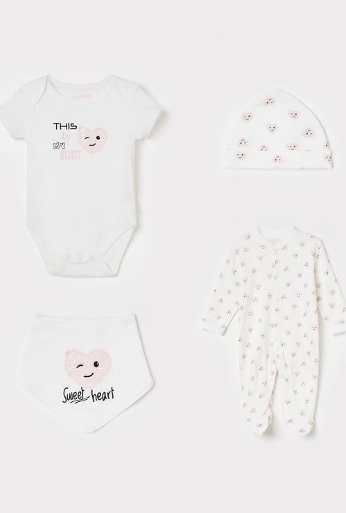 JUNIORS Printed Rompers with Sleepsuit, Beanie and Bib