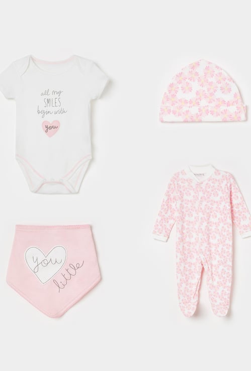 JUNIORS Floral Print Sleepsuit with Beanie with Shorts
