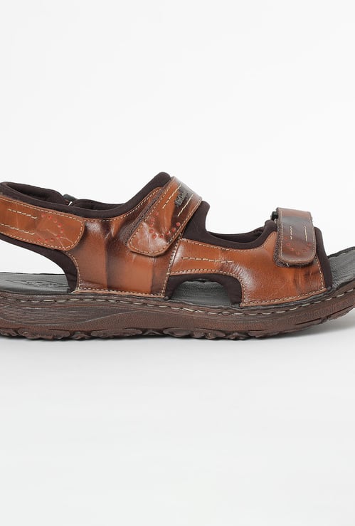 LEE COOPER Genuine Leather Textured Floaters with Velcro